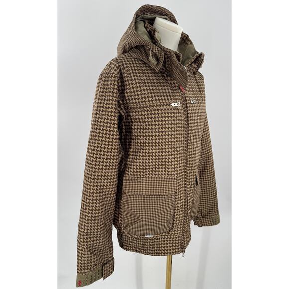 FourSquare Womens Snowboard Jacket Tan Brown Houndstooth Ski Winter NWOT 10K - Picture 3 of 8